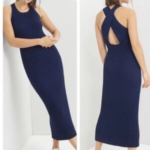 Anthropologie Saturday Sunday Navy Blue Criss-cross Back Knit Maxi Dress Sz-L